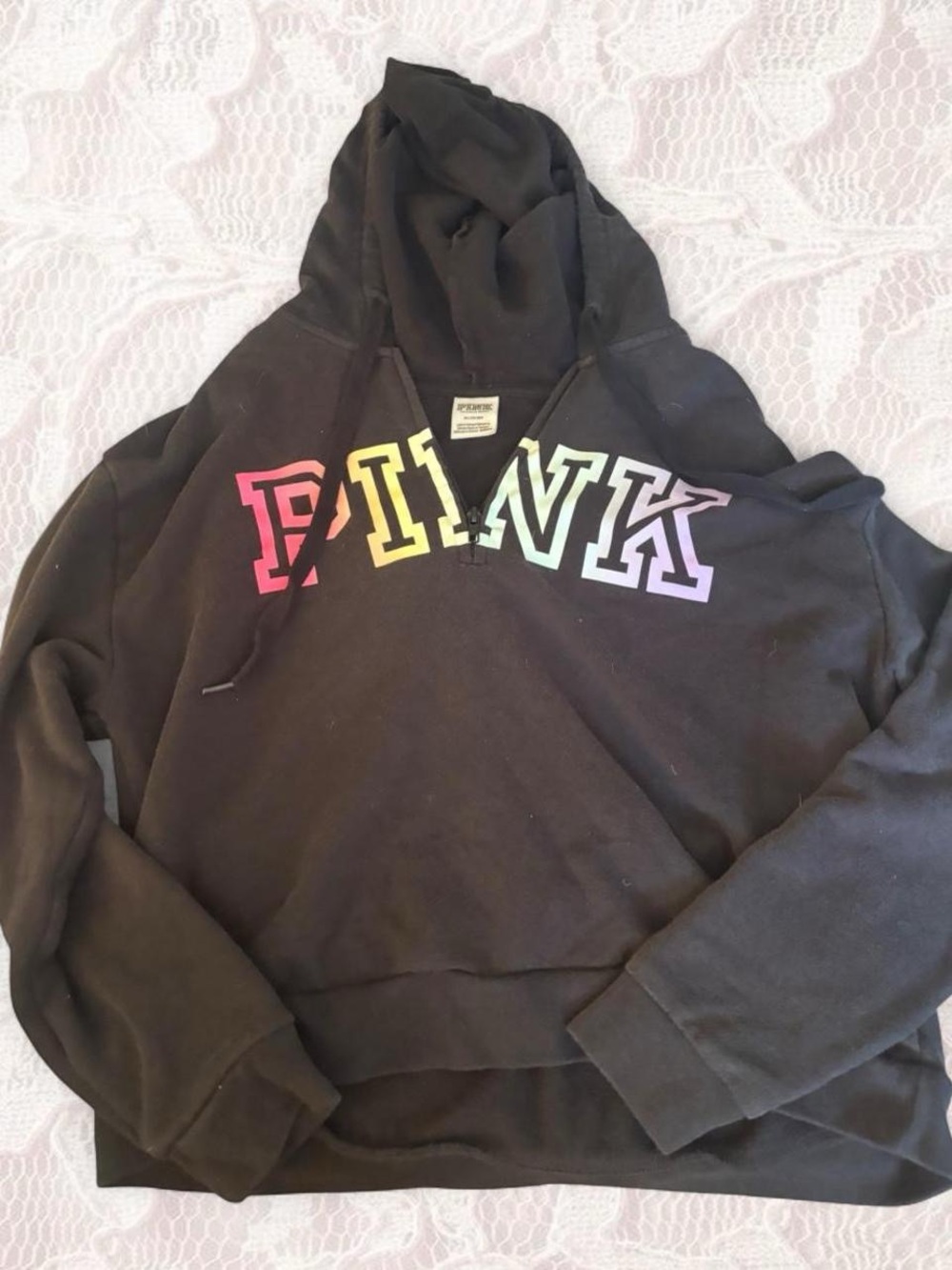 PINK Victoria's Secret Rainbow Letter Pullover Hoodie - Black